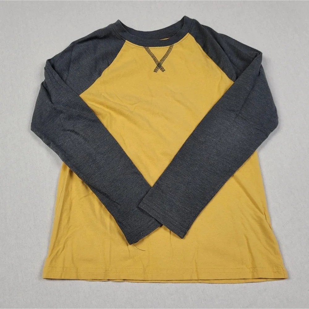 Jumping Beans Boys Long Sleeve Essential Baseball Tee Yellow Charcoal Size 8